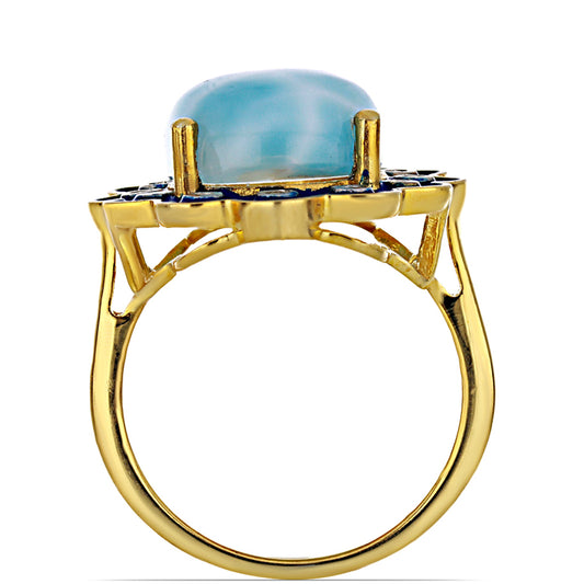 Goldplattierter Silberring mit Emaille und Larimar