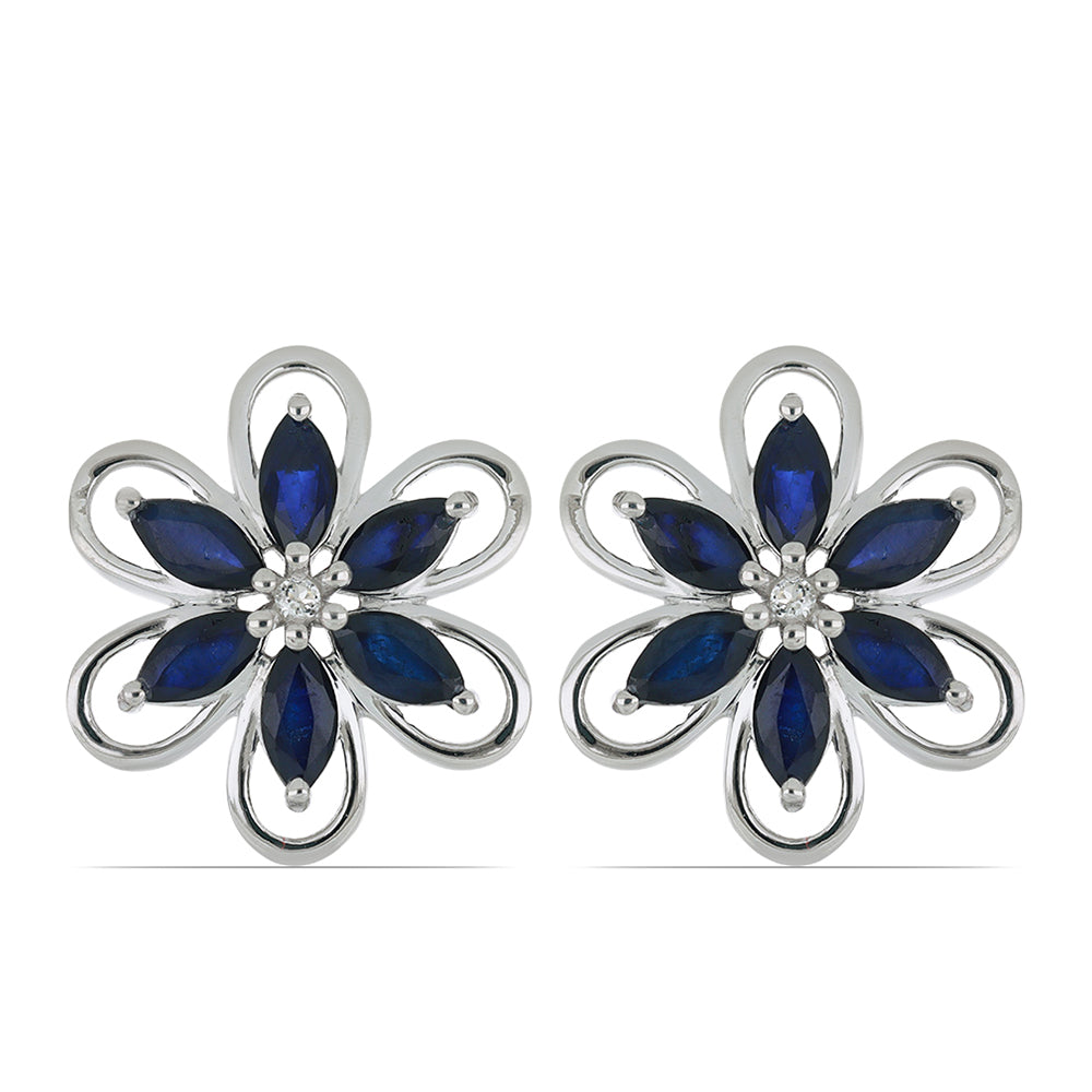 Silberohrringe mit blauem Rosebery Saphir und weißem Topas