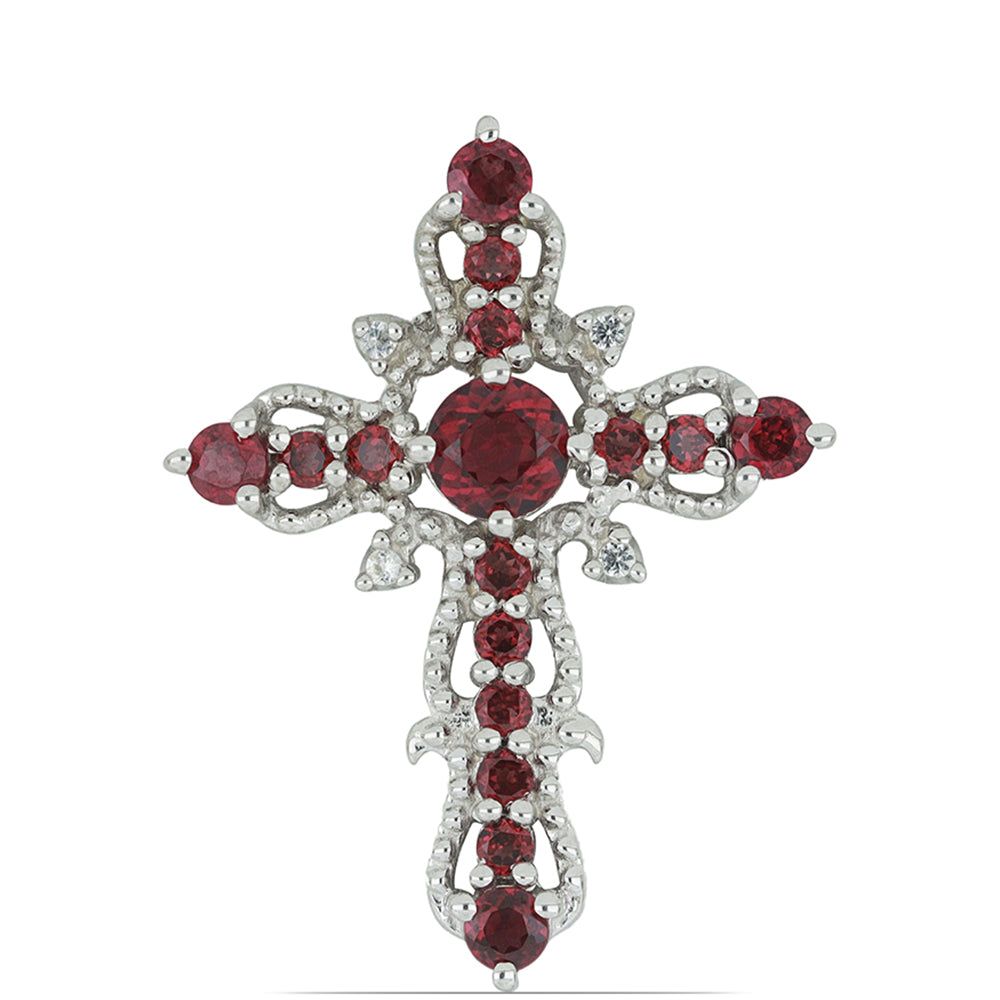 Silberanhänger mit Rhodolith aus Moatize und weißem Topas