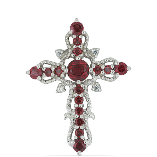 Silberanhänger mit Rhodolith aus Moatize und weißem Topas