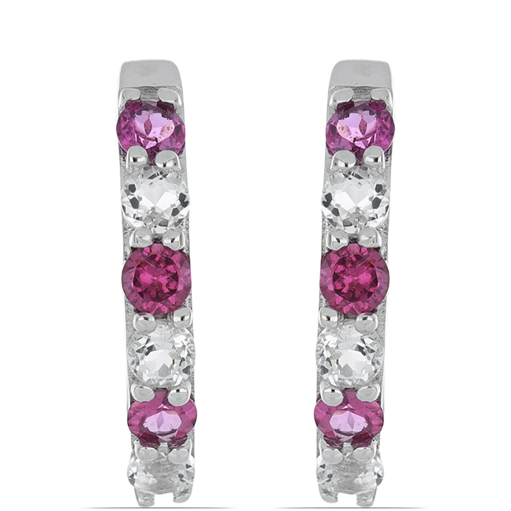 Silberohrringe mit Rhodolith aus Moatize und weißem Topas 1 