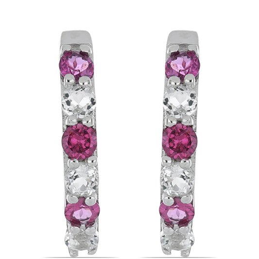 Silberohrringe mit Rhodolith aus Moatize und weißem Topas