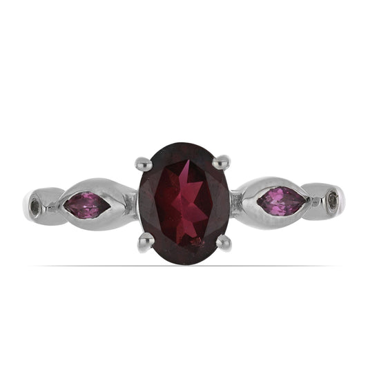 Silberring mit Rhodolith aus Moatize und weißem Topas