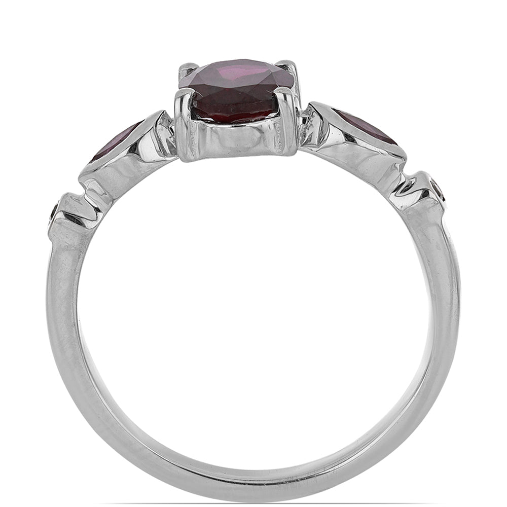 Silberring mit Rhodolith aus Moatize und weißem Topas