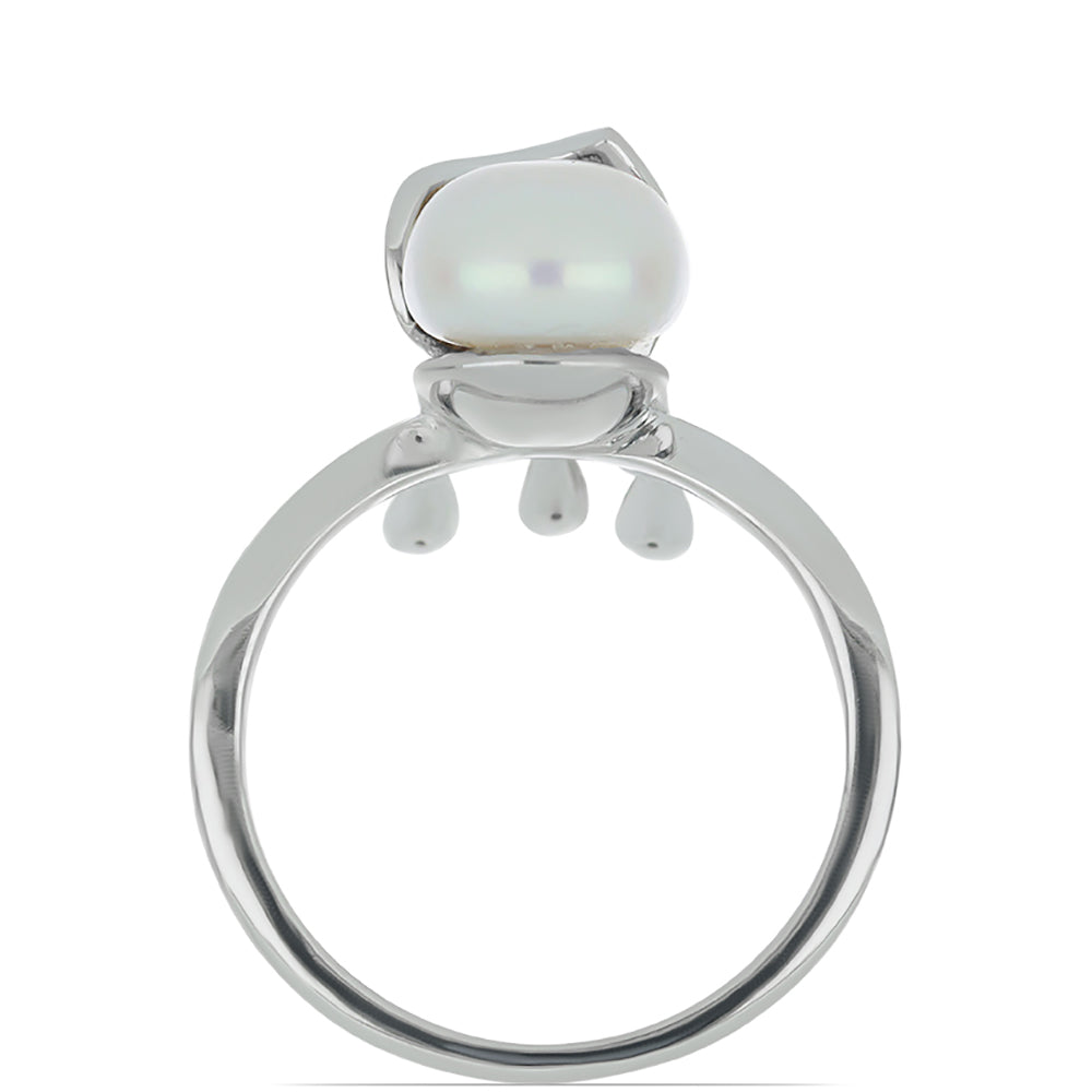 Silberring mit weißem Diamant und weißer Süßwasserperle 2 