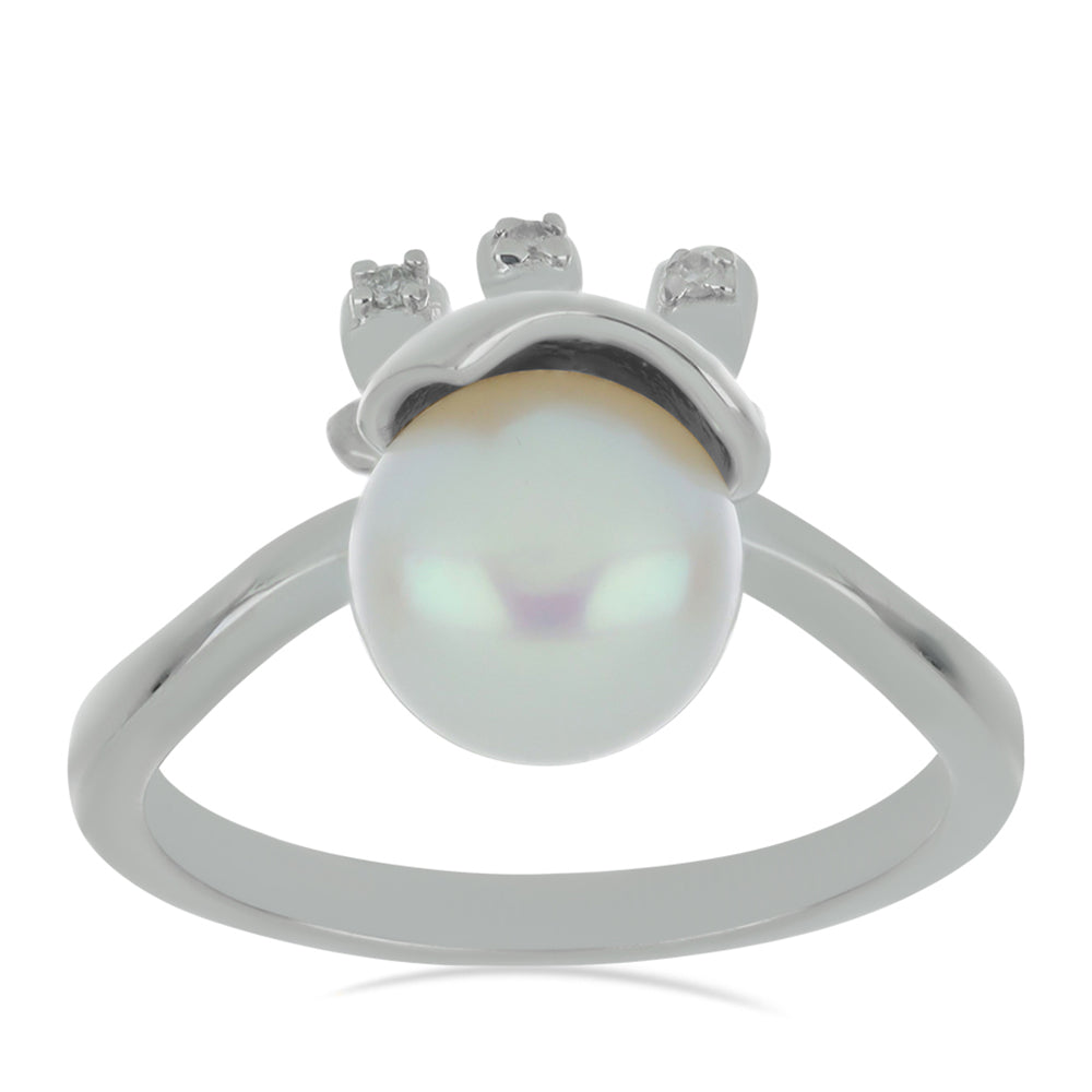 Silberring mit weißem Diamant und weißer Süßwasserperle 3 