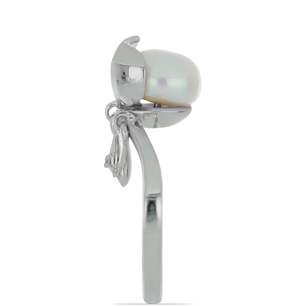 Silberring mit weißem Diamant und weißer Süßwasserperle 4 