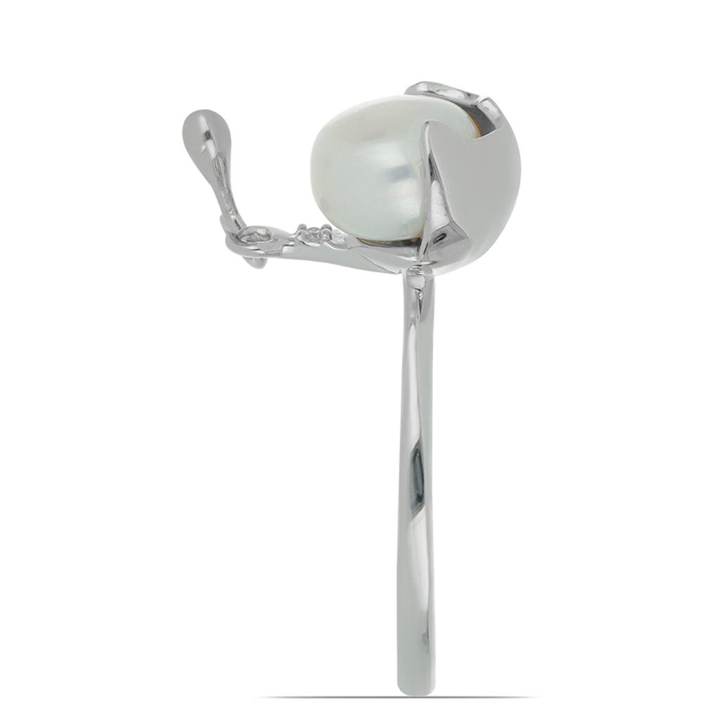 Silberring mit weißem Diamant und weißer Süßwasserperle 4 
