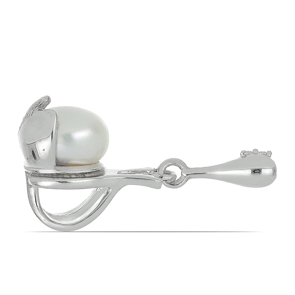 Silberanhänger mit weißem Diamant und weißer Süßwasserperle 2 