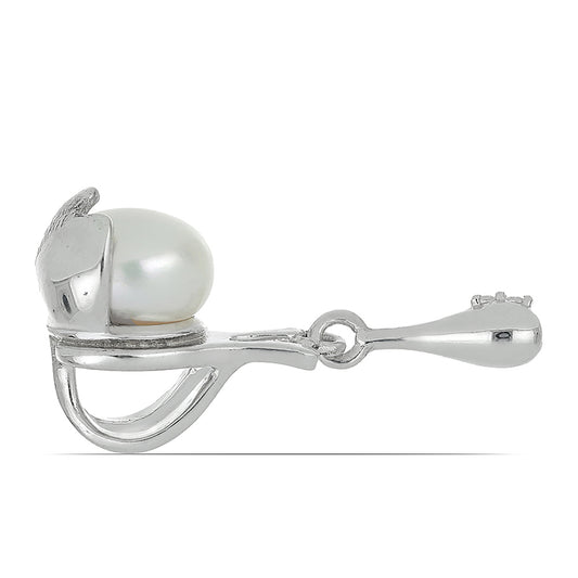 Silberanhänger mit weißem Diamant und weißer Süßwasserperle