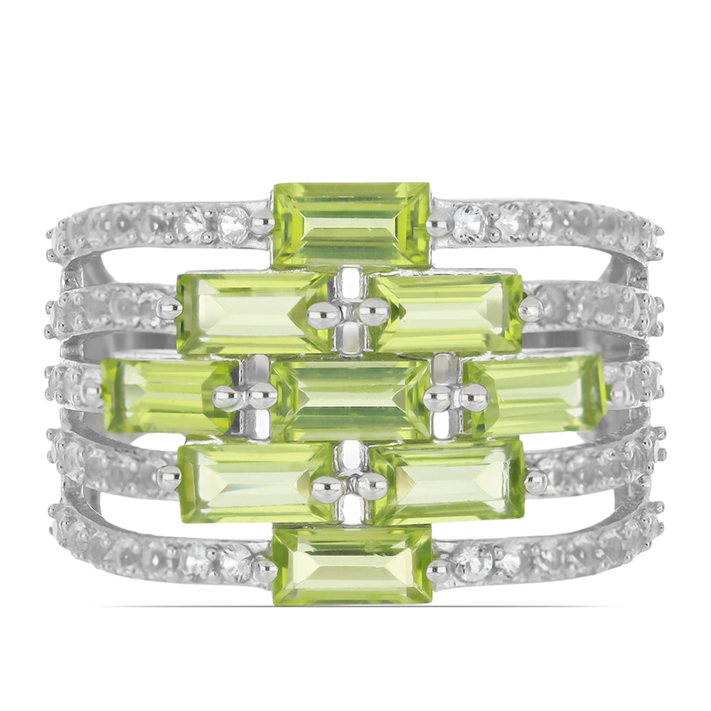 Silberring mit Peridot aus Changbai und weißem Topas 1 