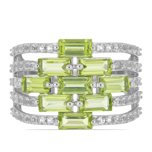 Silberring mit Peridot aus Changbai und weißem Topas