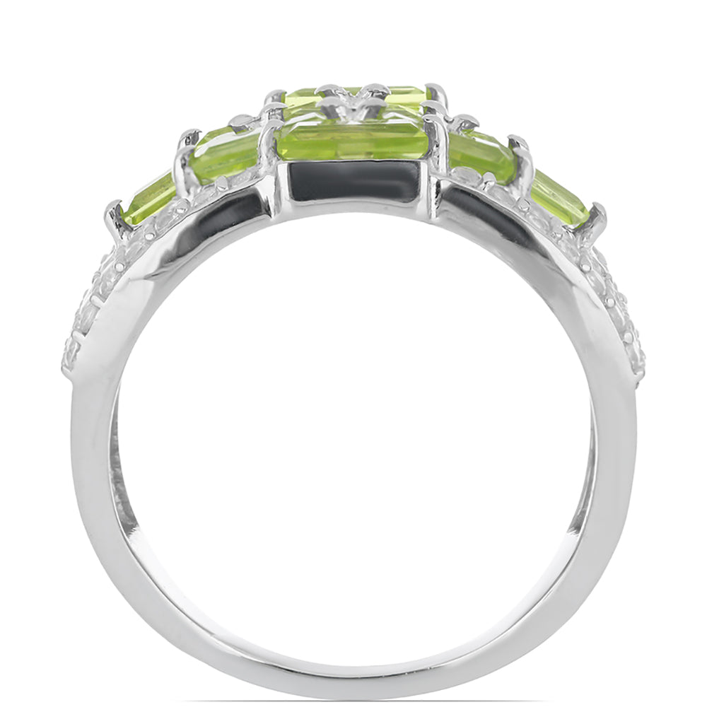 Silberring mit Peridot aus Changbai und weißem Topas 2 