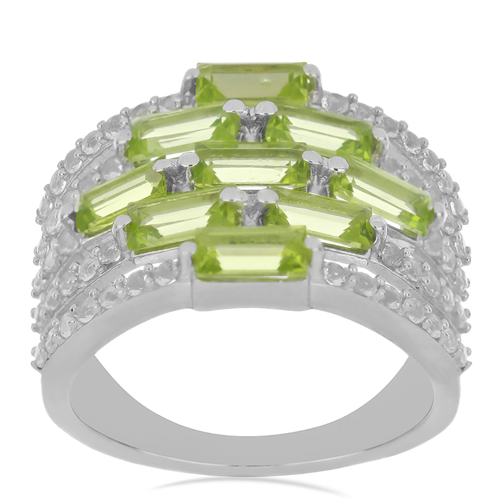 Silberring mit Peridot aus Changbai und weißem Topas