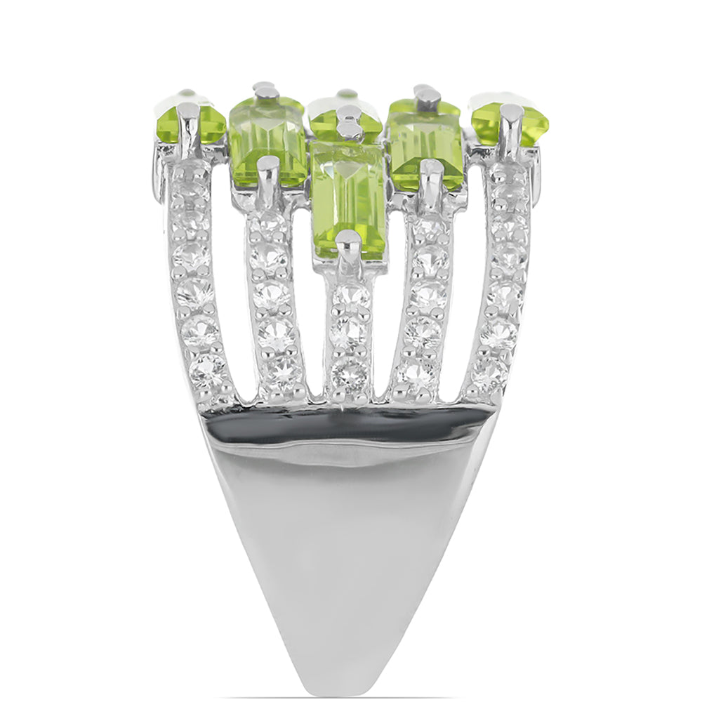 Silberring mit Peridot aus Changbai und weißem Topas