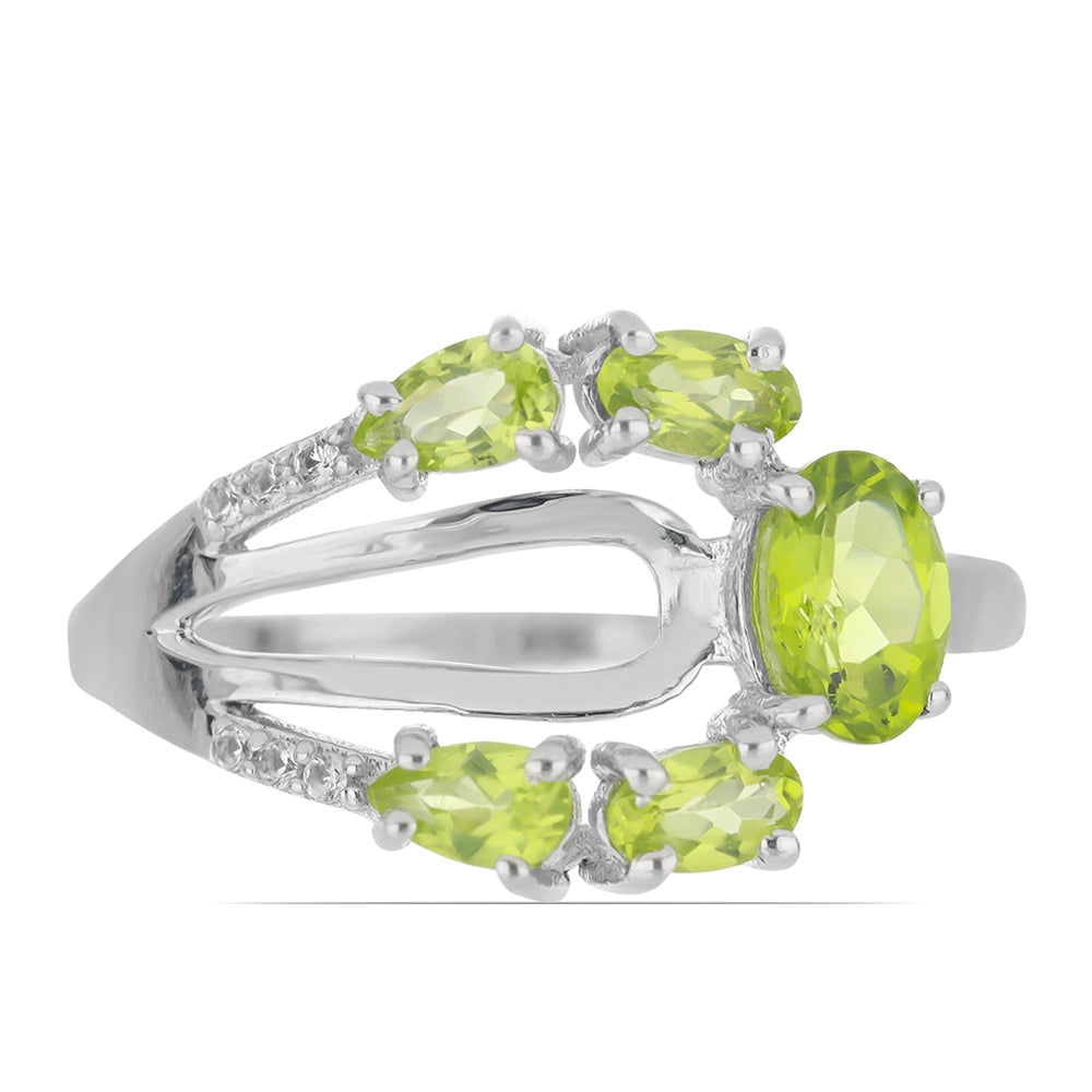 Silberring mit Peridot aus Changbai und weißem Topas 1 
