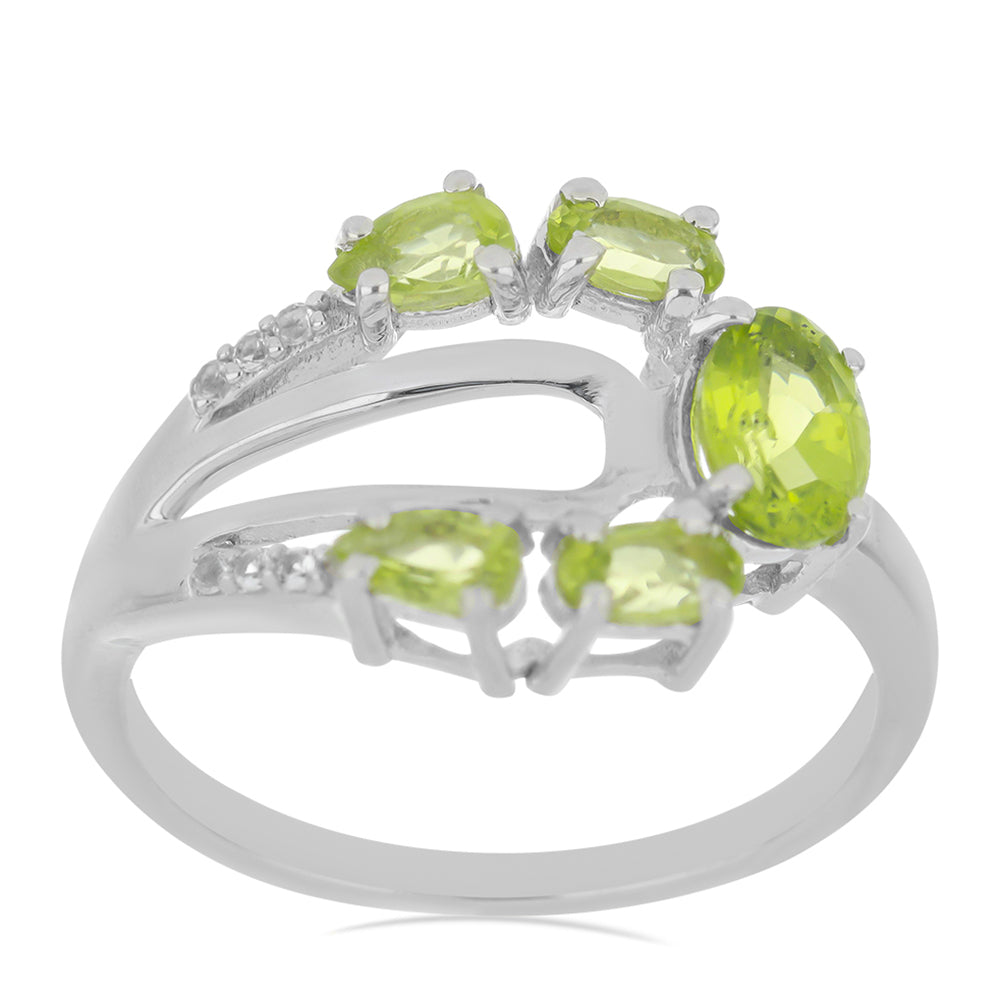 Silberring mit Peridot aus Changbai und weißem Topas 3 