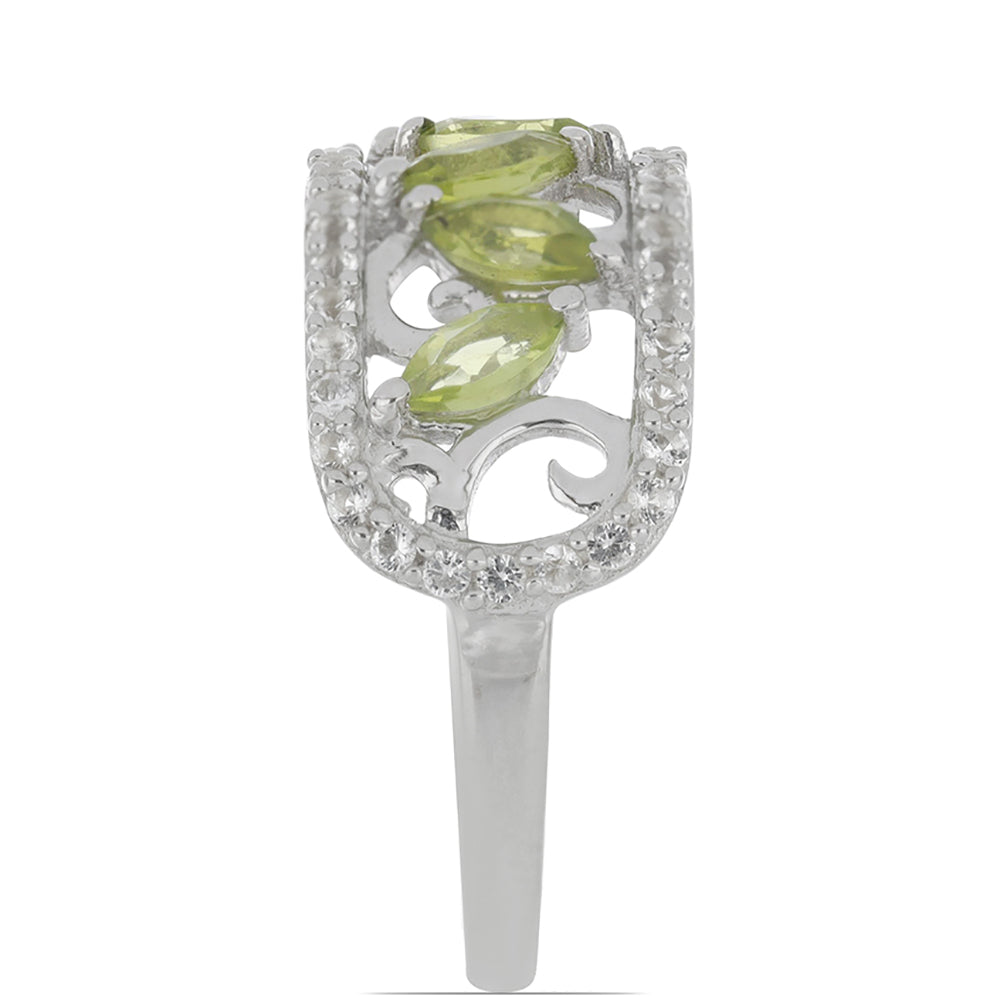 Silberring mit Peridot aus Changbai und weißem Topas