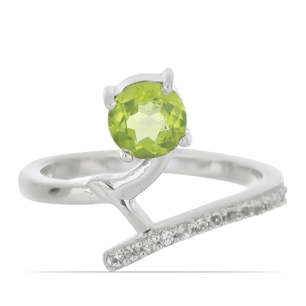 Silberring mit Peridot aus Changbai und weißem Topas