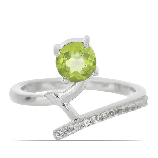 Silberring mit Peridot aus Changbai und weißem Topas