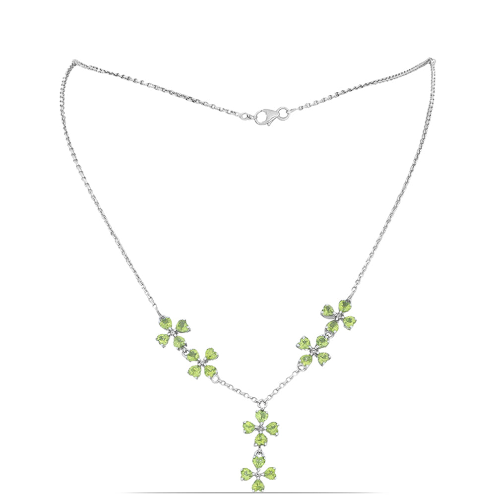 Silberhalskette mit Peridot aus Changbai und weißem Topas