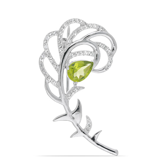 Silberbrosche mit Peridot aus Changbai und weißem Topas