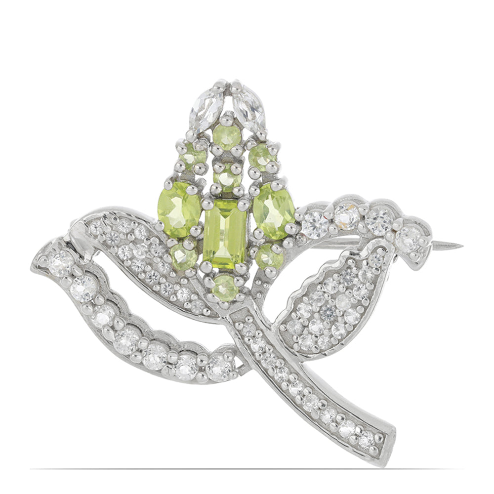 Silberbrosche mit Peridot aus Changbai und weißem Topas 1 
