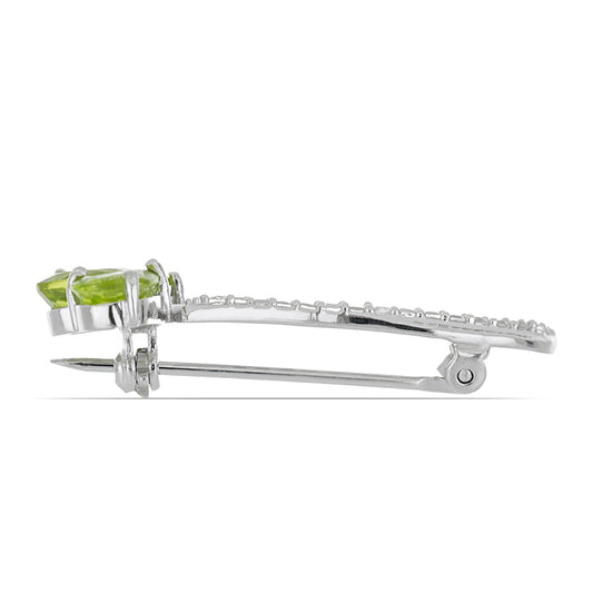 Silberbrosche mit Peridot aus Changbai und weißem Topas