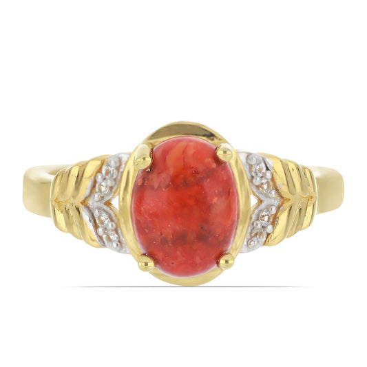 Goldplattierter Silberring mit roter Schwammkoralle und weißem Topas