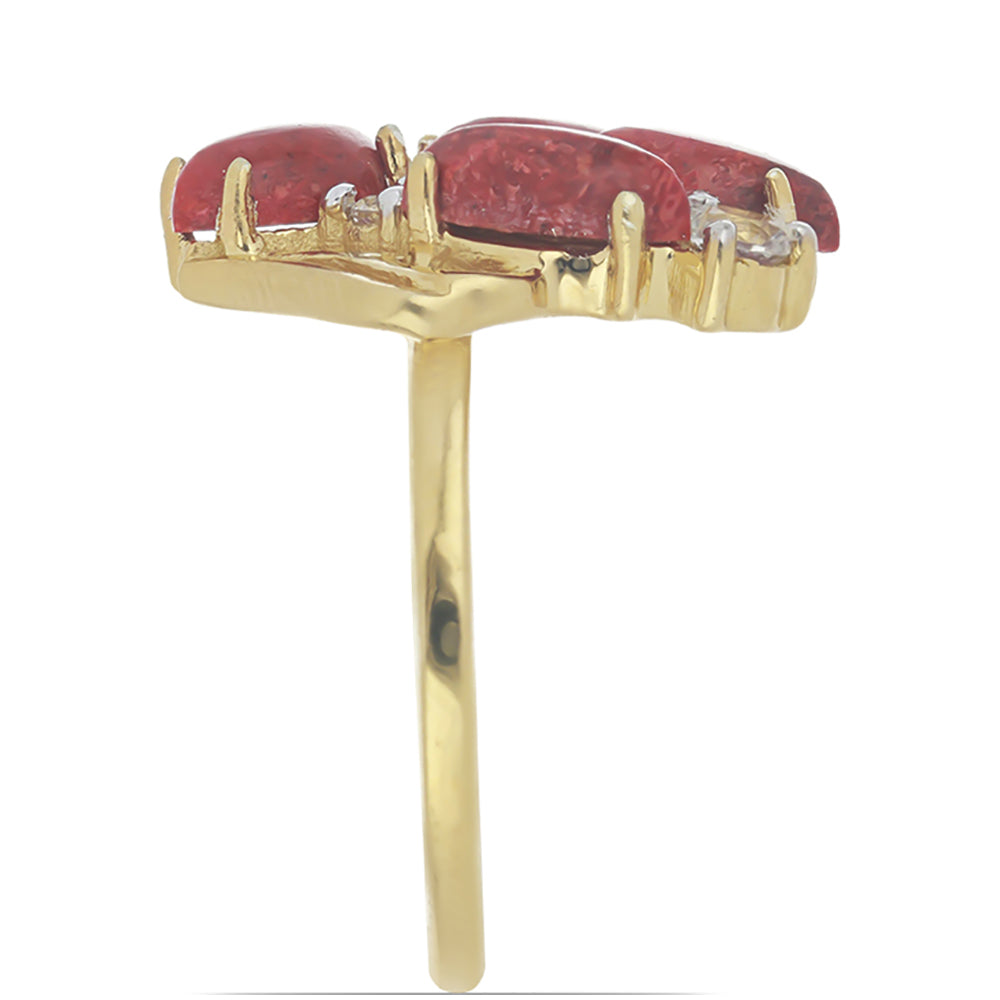 Goldplattierter Silberring mit roter Schwammkoralle und weißem Topas 4 