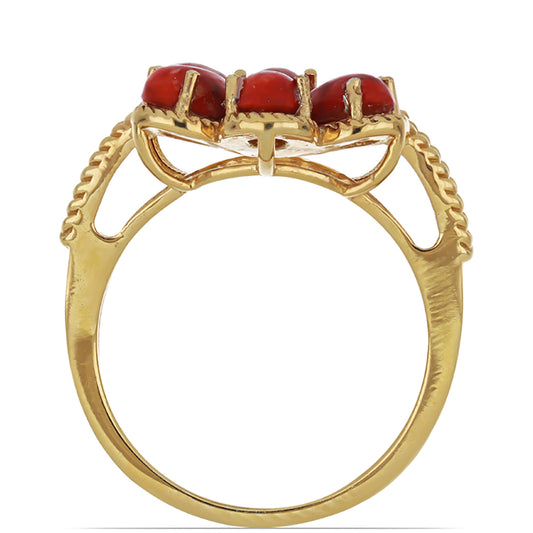 Goldplattierter Silberring mit roter Schwammkoralle und weißem Topas