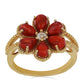 Goldplattierter Silberring mit roter Schwammkoralle und weißem Topas