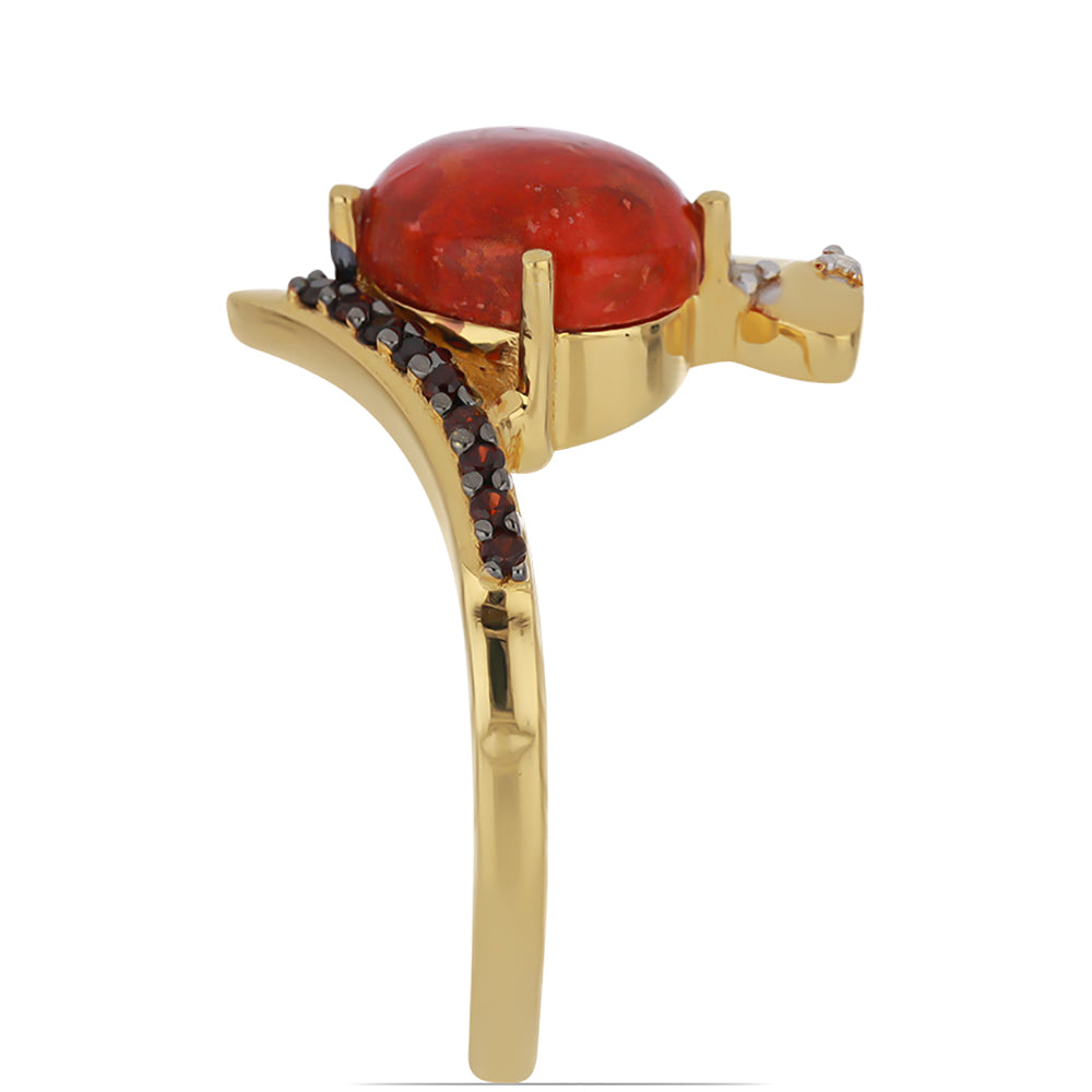 Goldplattierter Silberring mit roter Schwammkoralle und Barton Granat