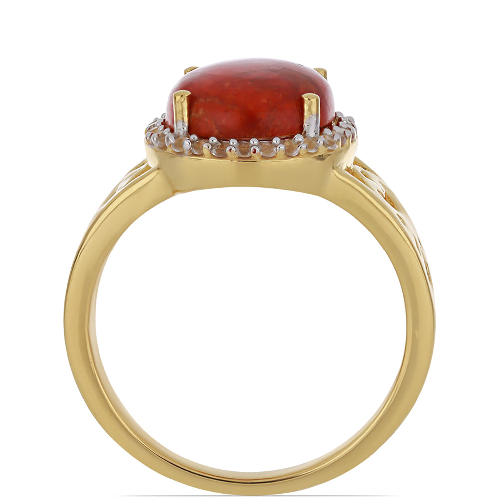 Goldplattierter Silberring mit roter Schwammkoralle und weißem Topas 2 