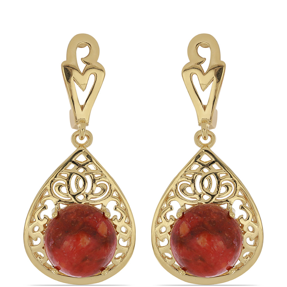 Goldplattierte Silberohrringe mit roter Schwammkoralle 1 