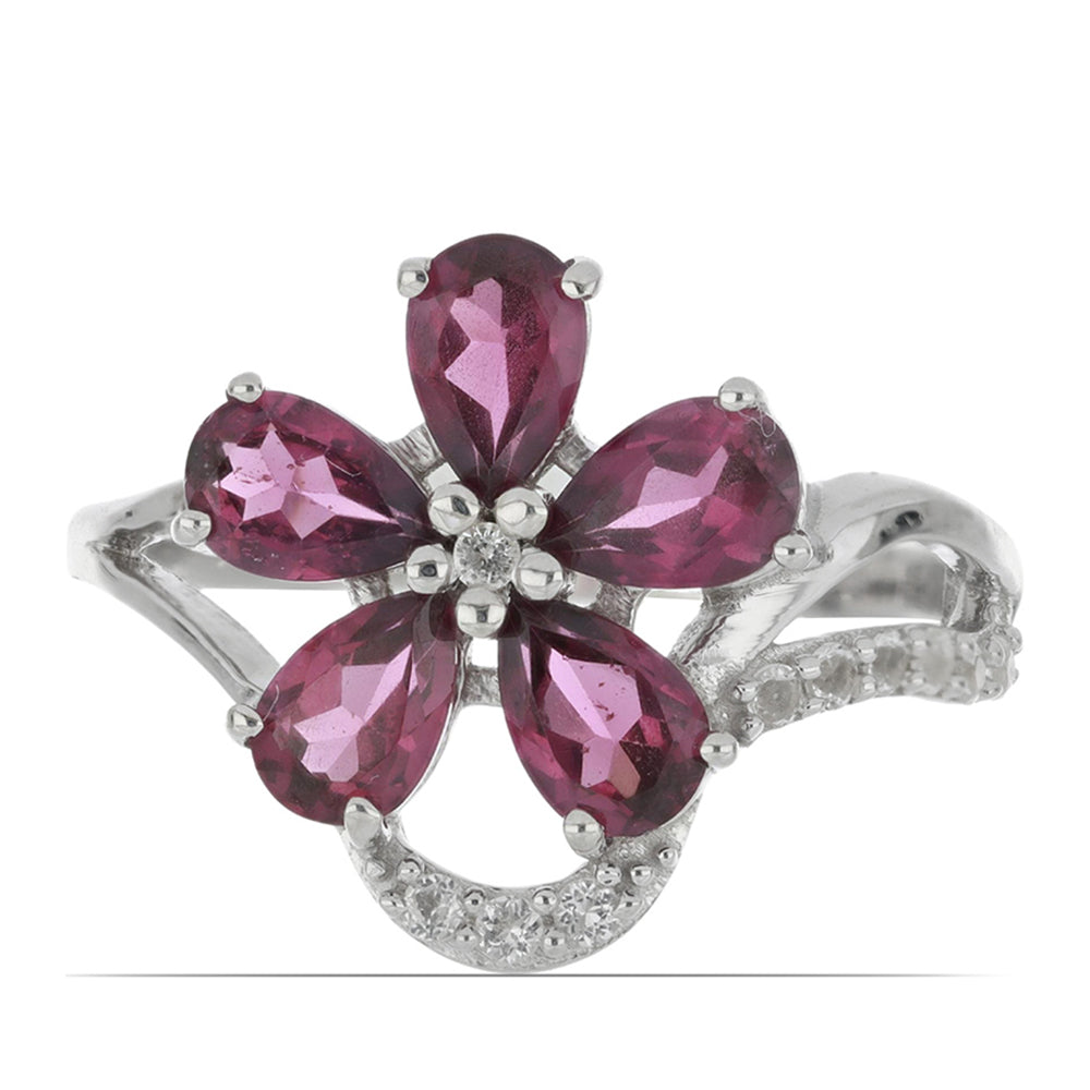 Silberring mit Rhodolith aus Moatize und weißem Topas 1 