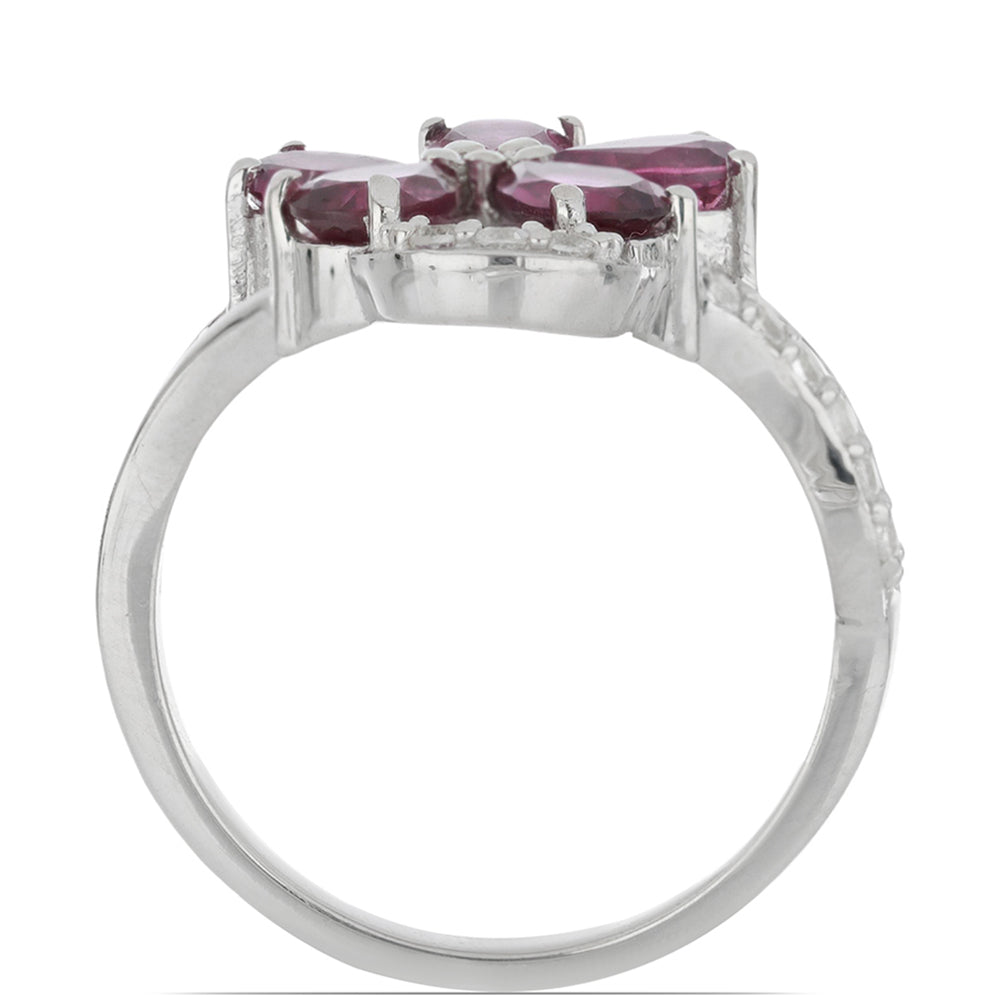 Silberring mit Rhodolith aus Moatize und weißem Topas