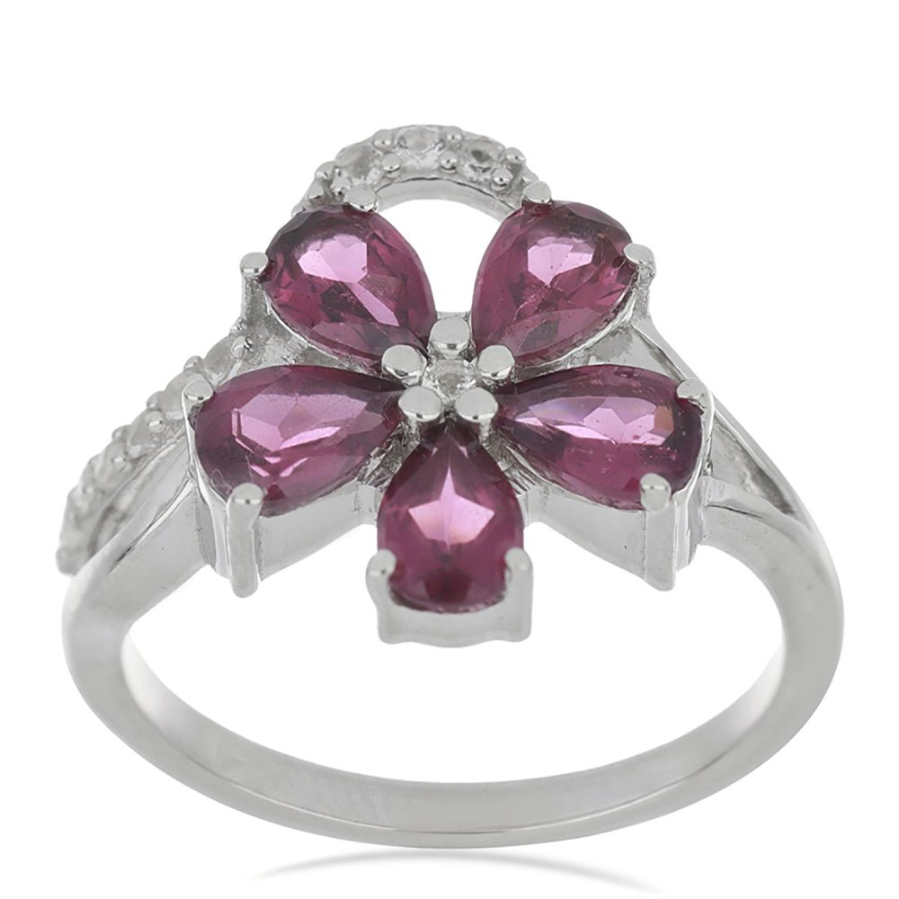 Silberring mit Rhodolith aus Moatize und weißem Topas 3 