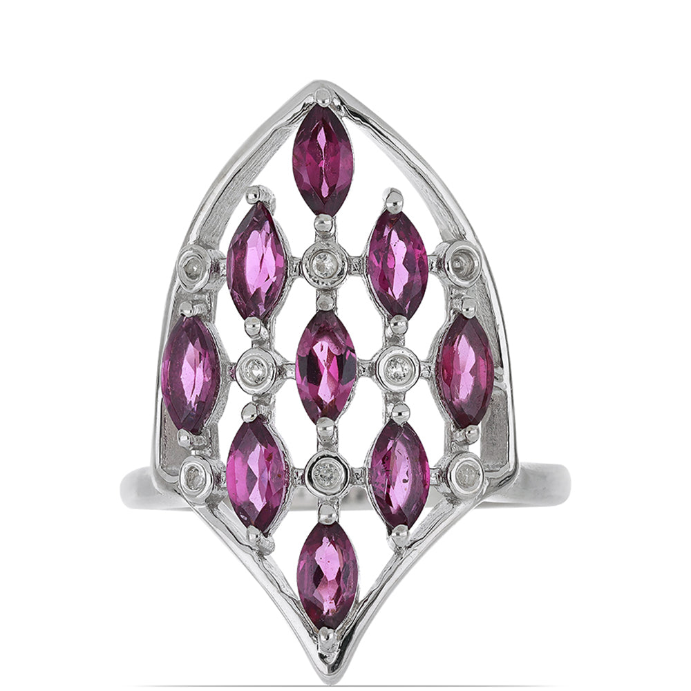 Silberring mit Rhodolith aus Moatize und weißem Topas 1 