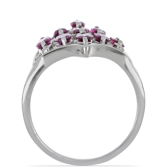 Silberring mit Rhodolith aus Moatize und weißem Topas