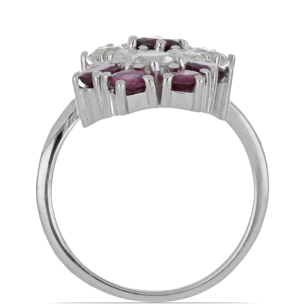 Silberring mit Rhodolith aus Moatize und weißem Topas 2 