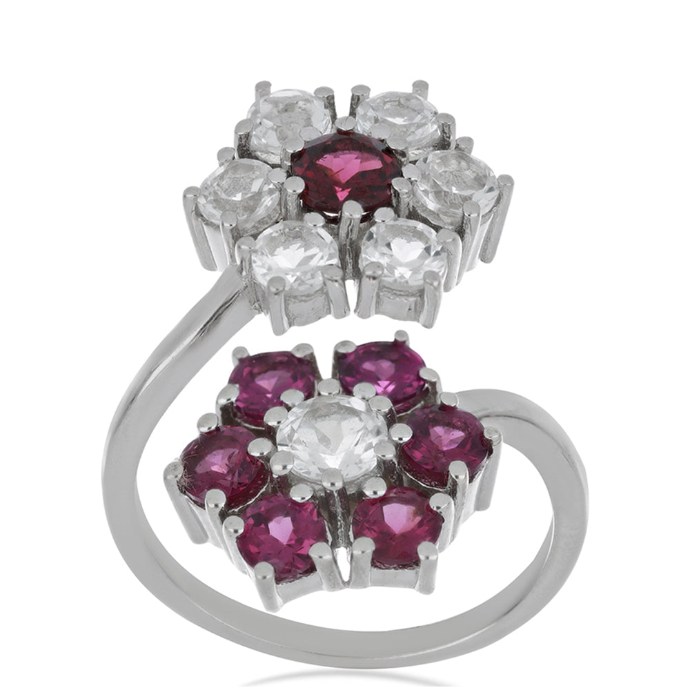 Silberring mit Rhodolith aus Moatize und weißem Topas 3 