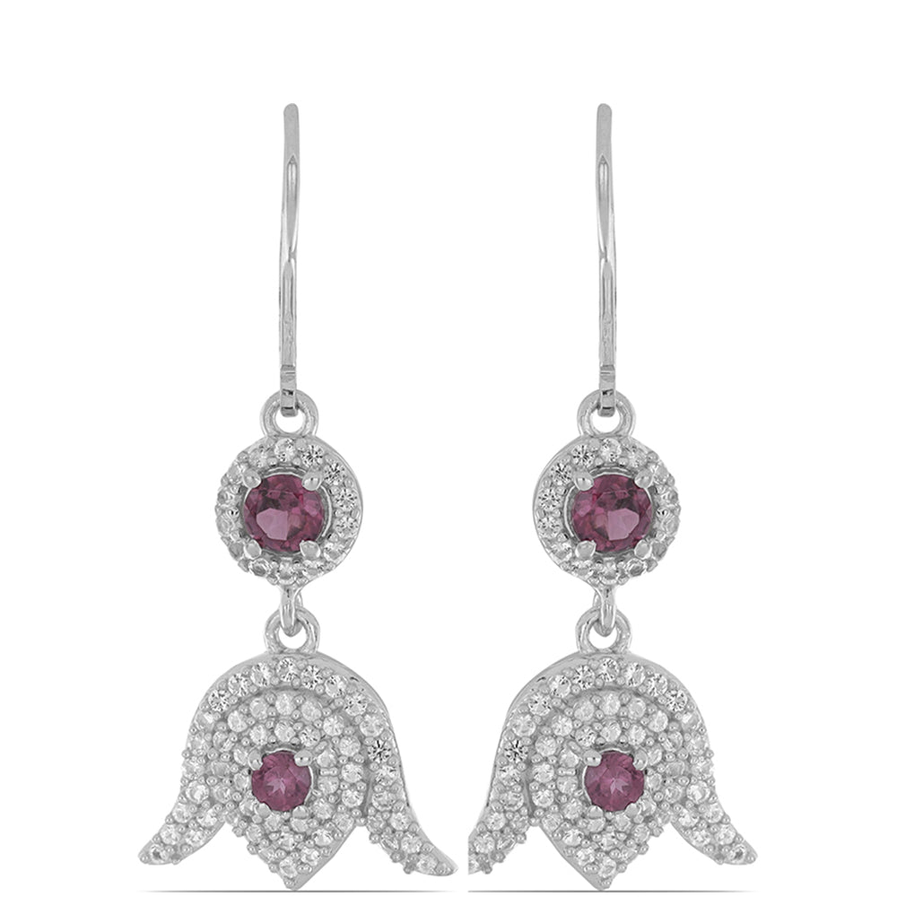 Silberohrringe mit Rhodolith aus Moatize und weißem Topas