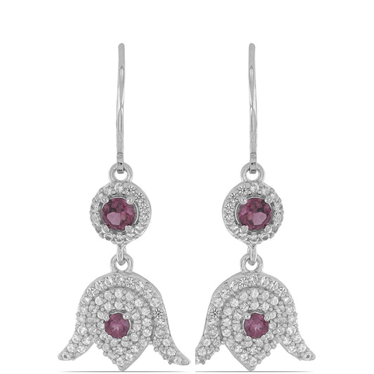 Silberohrringe mit Rhodolith aus Moatize und weißem Topas