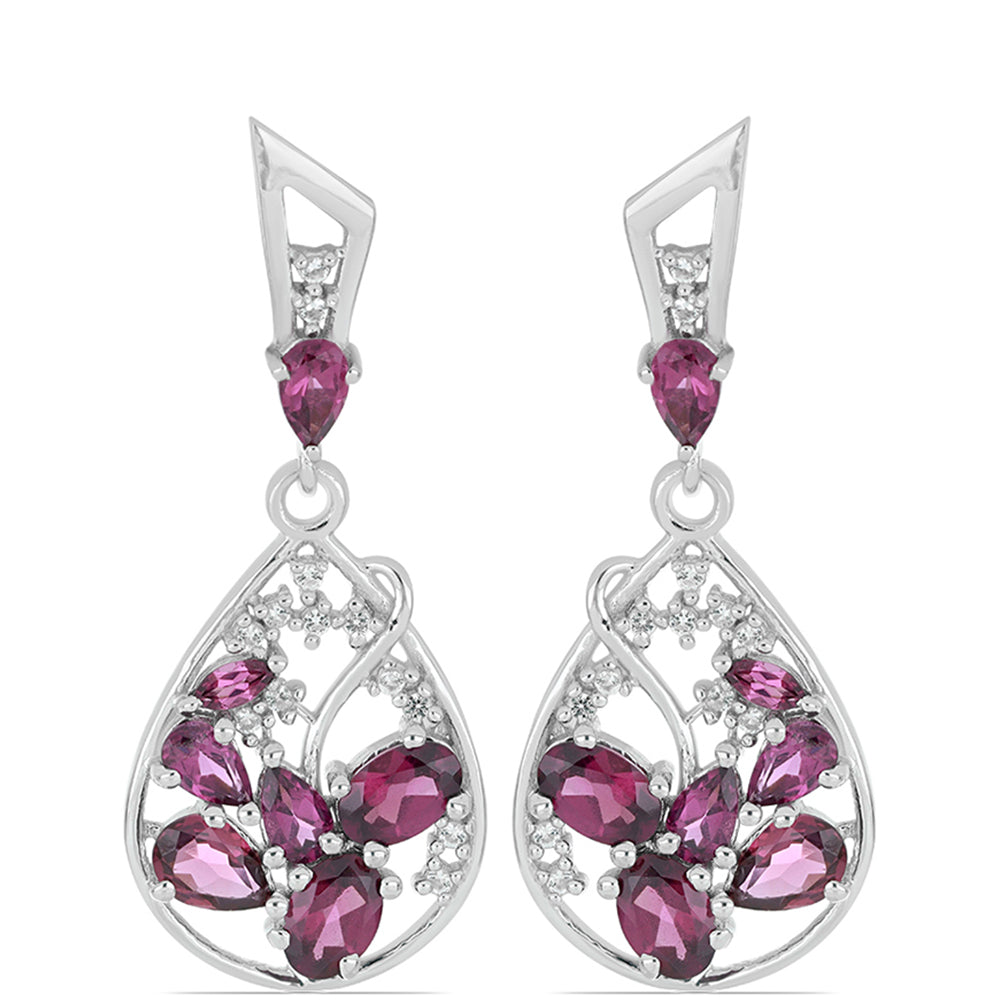 Silberohrringe mit Rhodolith aus Moatize und weißem Topas