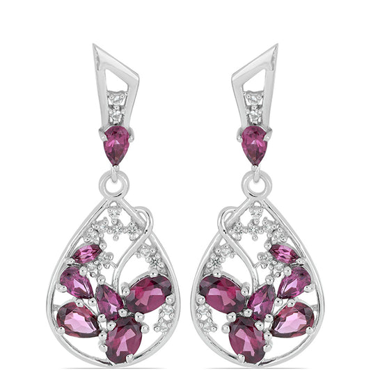 Silberohrringe mit Rhodolith aus Moatize und weißem Topas