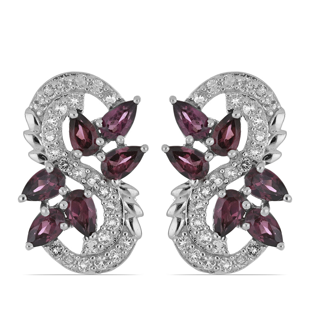 Silberohrringe mit Rhodolith aus Moatize und weißem Topas