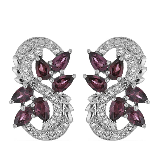 Silberohrringe mit Rhodolith aus Moatize und weißem Topas