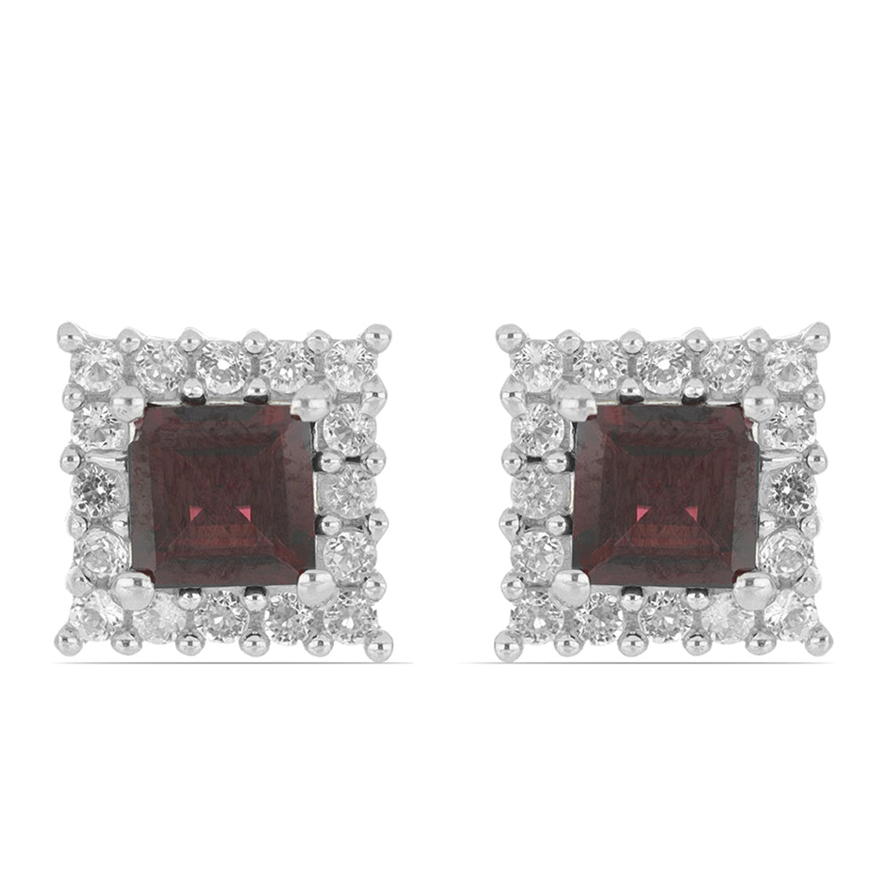 Silberohrringe mit Rhodolith aus Moatize und weißem Topas