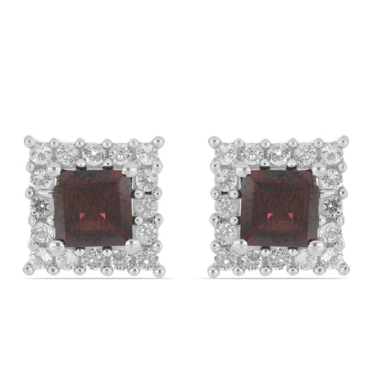 Silberohrringe mit Rhodolith aus Moatize und weißem Topas